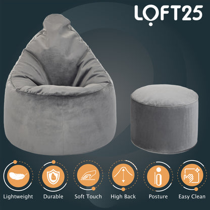 Loft 25 Capriccio Velvet Bean Bag Chair With Footstool