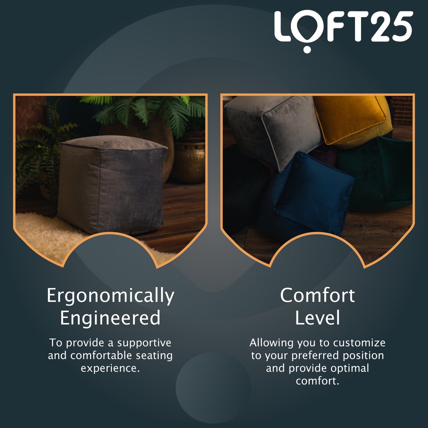 Loft 25 Premium Cubed Velvet Bean Bag Footstool