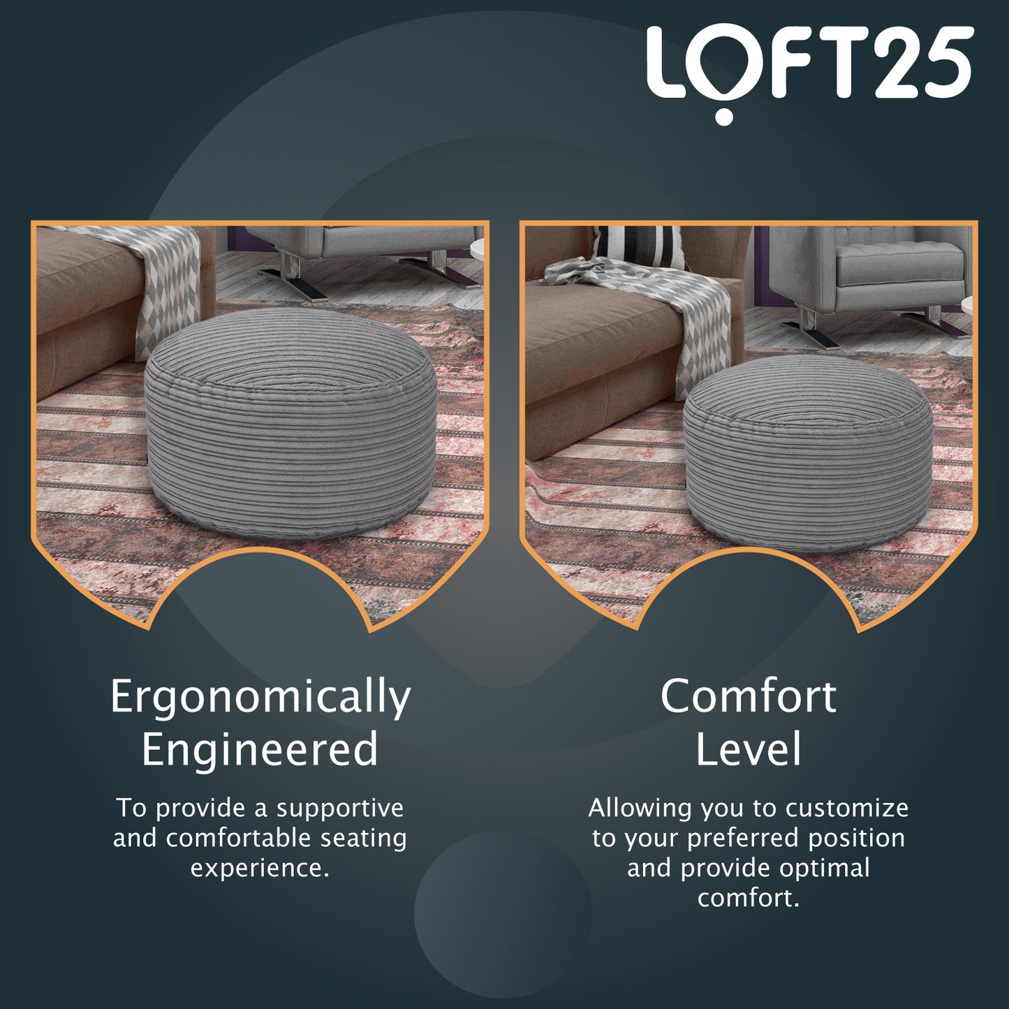 Loft 25 Round Bean Bag Footstool 59x29cm