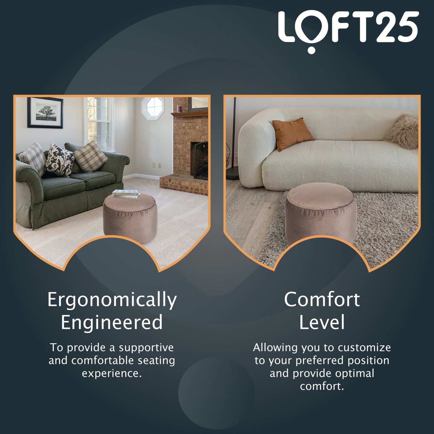 Loft 25 Premium Round Velvet BeanBag Footstool