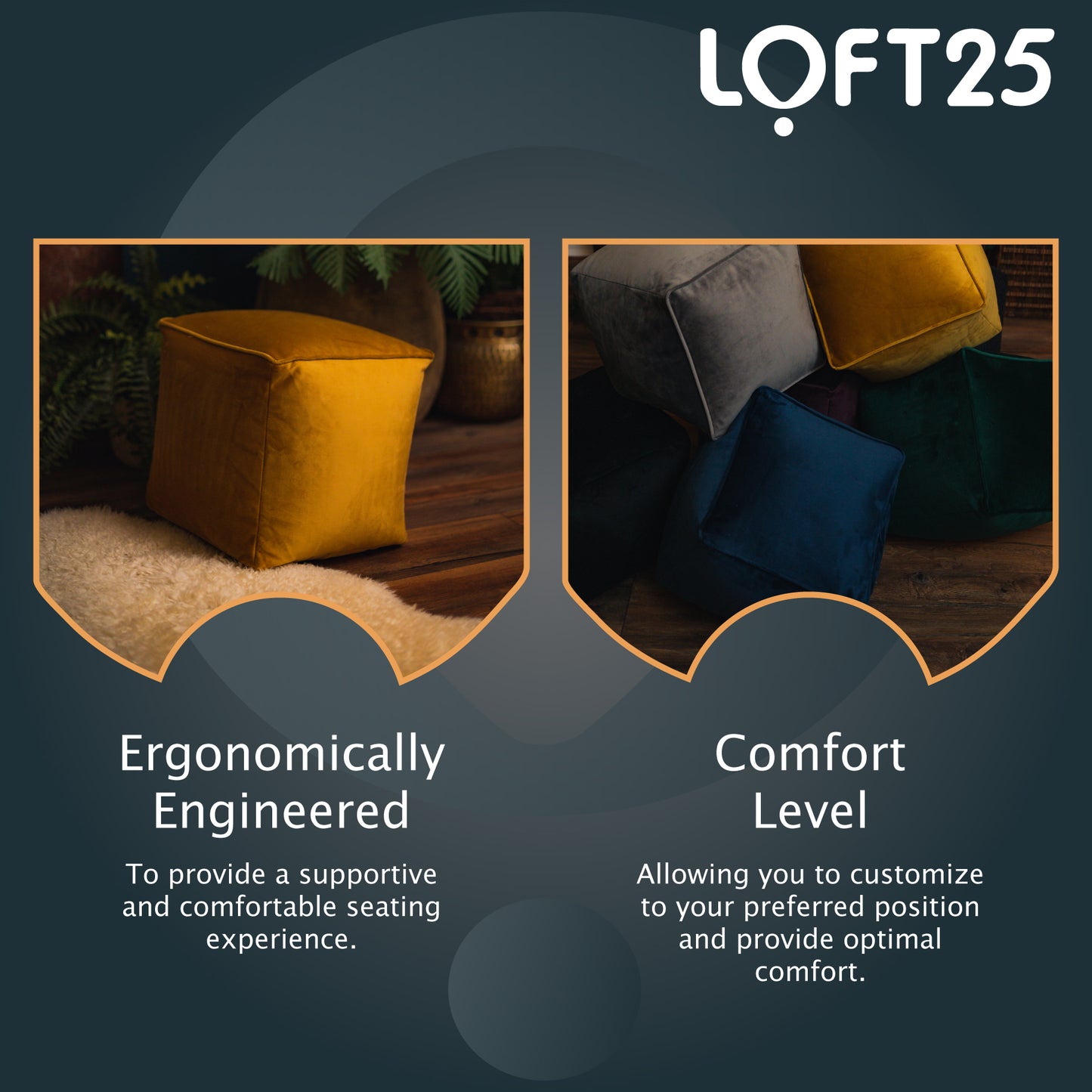 Loft 25 Premium Cubed Velvet Bean Bag Footstool