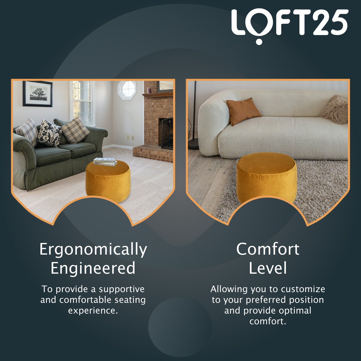 Loft 25 Premium Round Velvet BeanBag Footstool