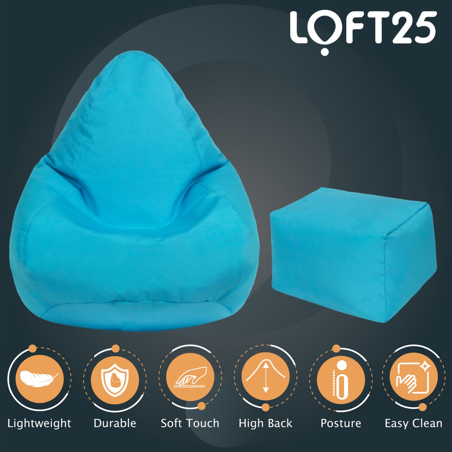 Loft 25 Kids Bean Bag Gamer Chair With Footstool