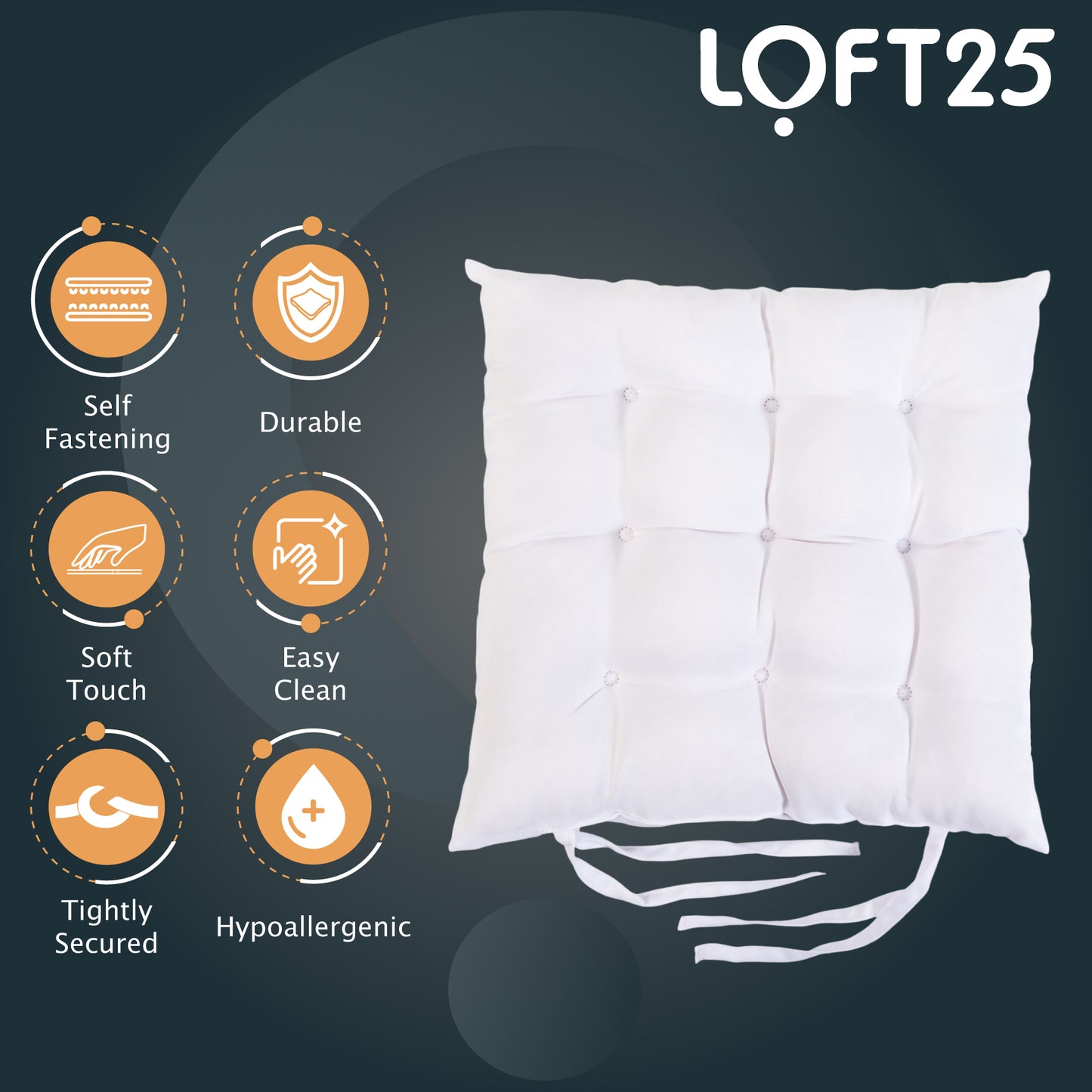 Loft 25 Garden Chair Tufted Seat Pads with Secure Ties