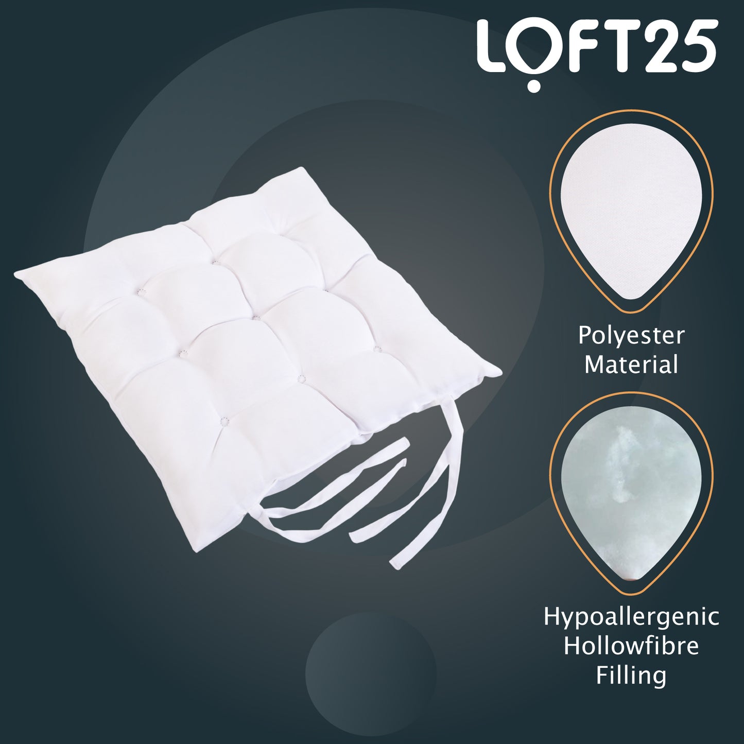 Loft 25 Garden Chair Tufted Seat Pads with Secure Ties