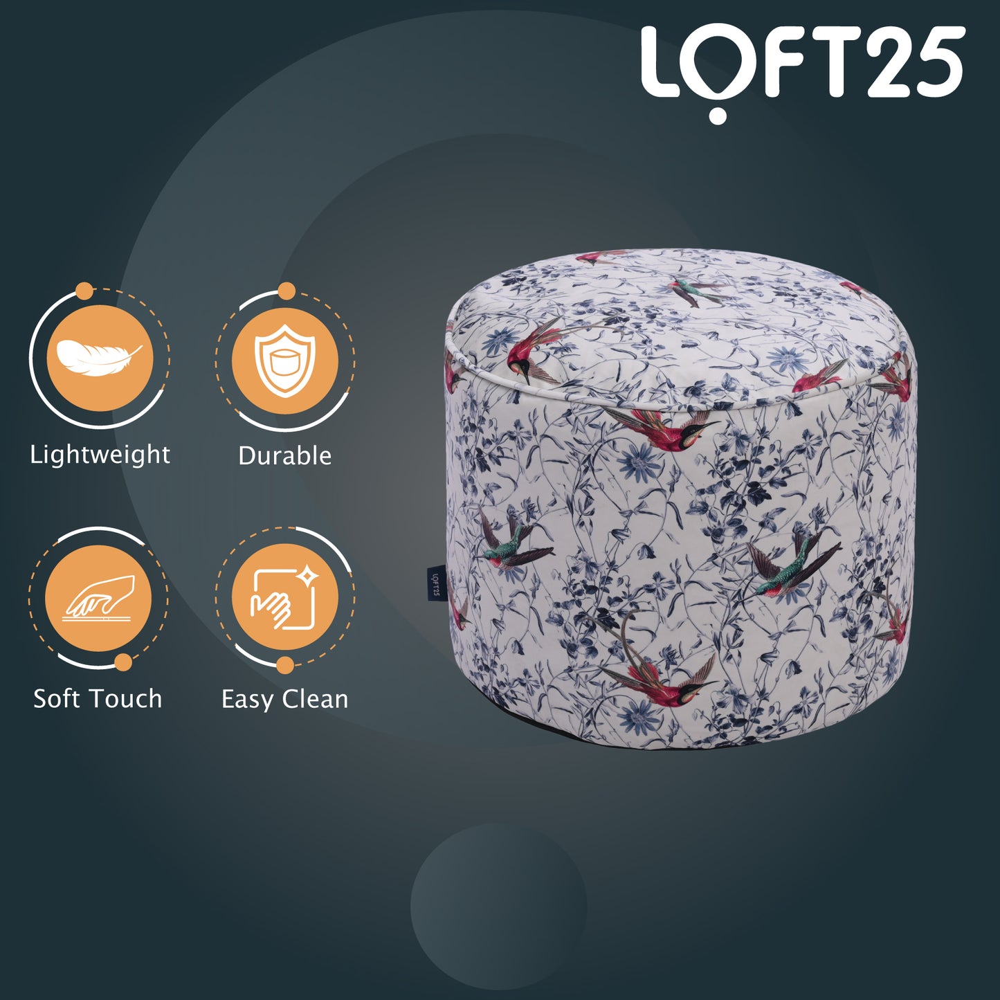 Loft 25 Printed Round Bean Bag Footstool