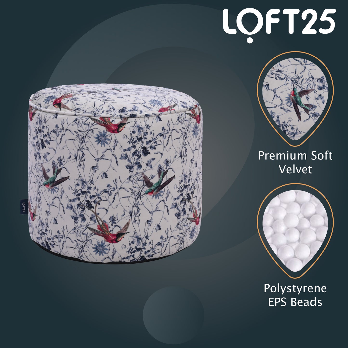 Loft 25 Printed Round Bean Bag Footstool