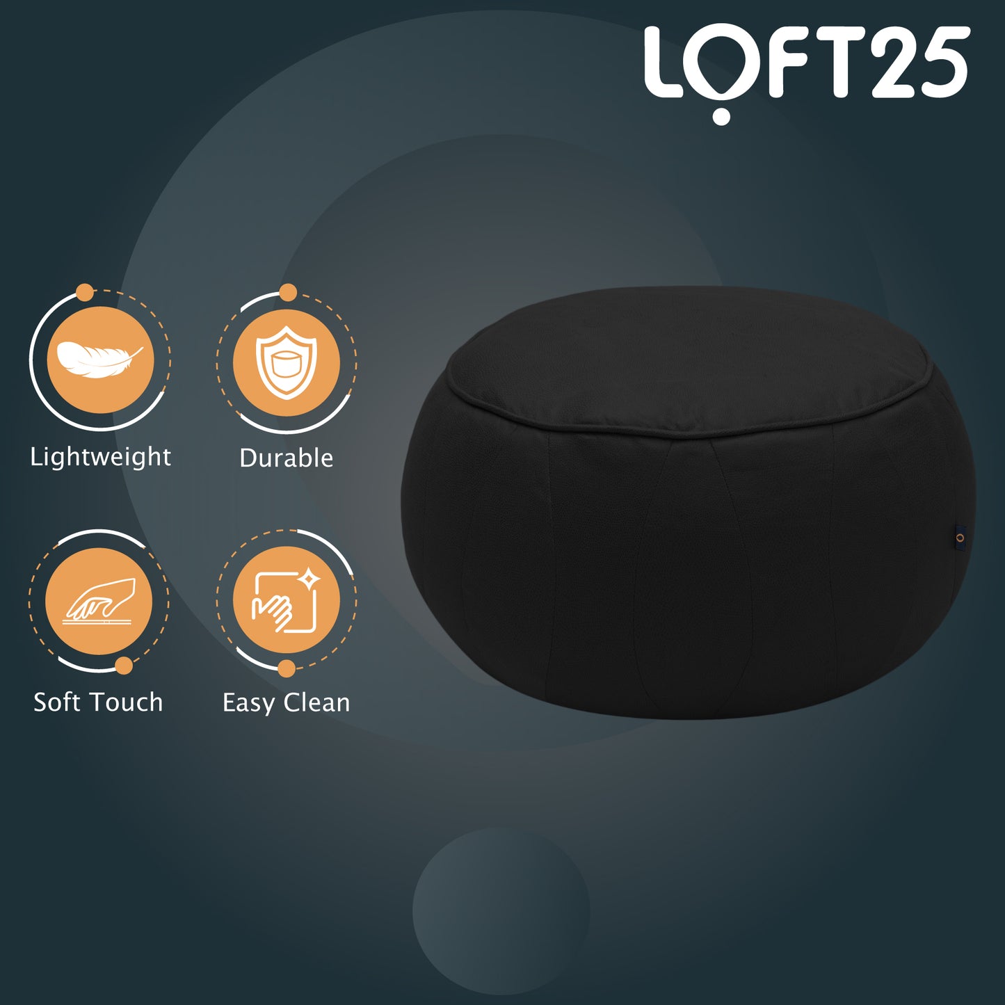 Loft 25 Round Moroccan Faux-Leather Bean Bag Footstool Pouffe