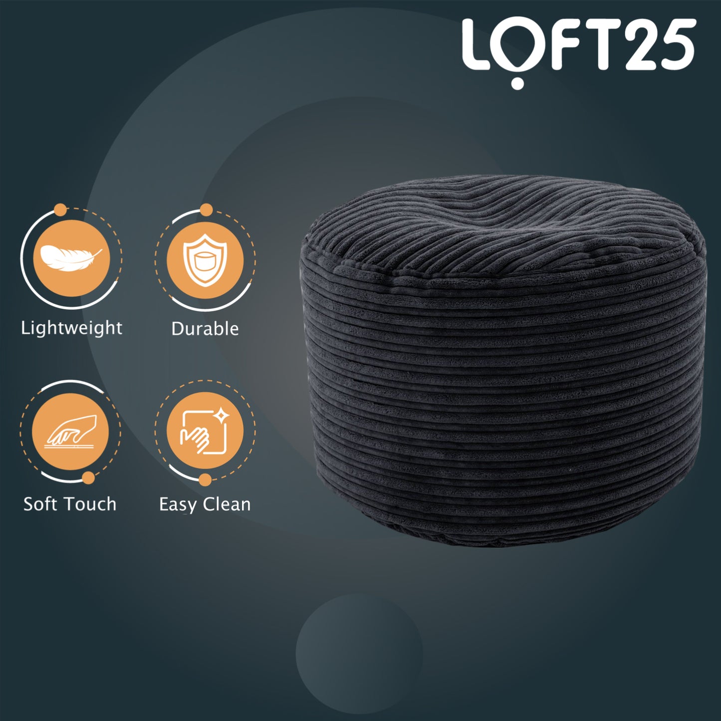 Loft 25 Bean Bag Jumbo Cord Round Footstool