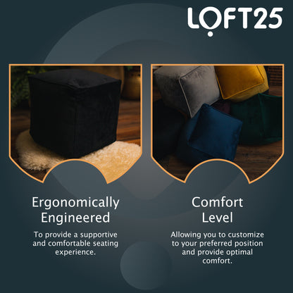 Loft 25 Premium Cubed Velvet Bean Bag Footstool
