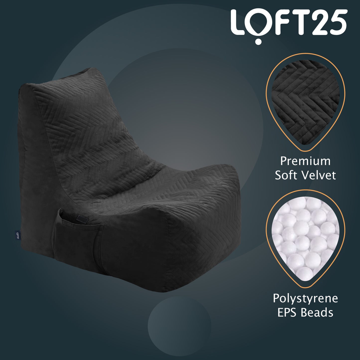 Loft 25 Round Bean Bag Chair Adult Gaming 60x70x72