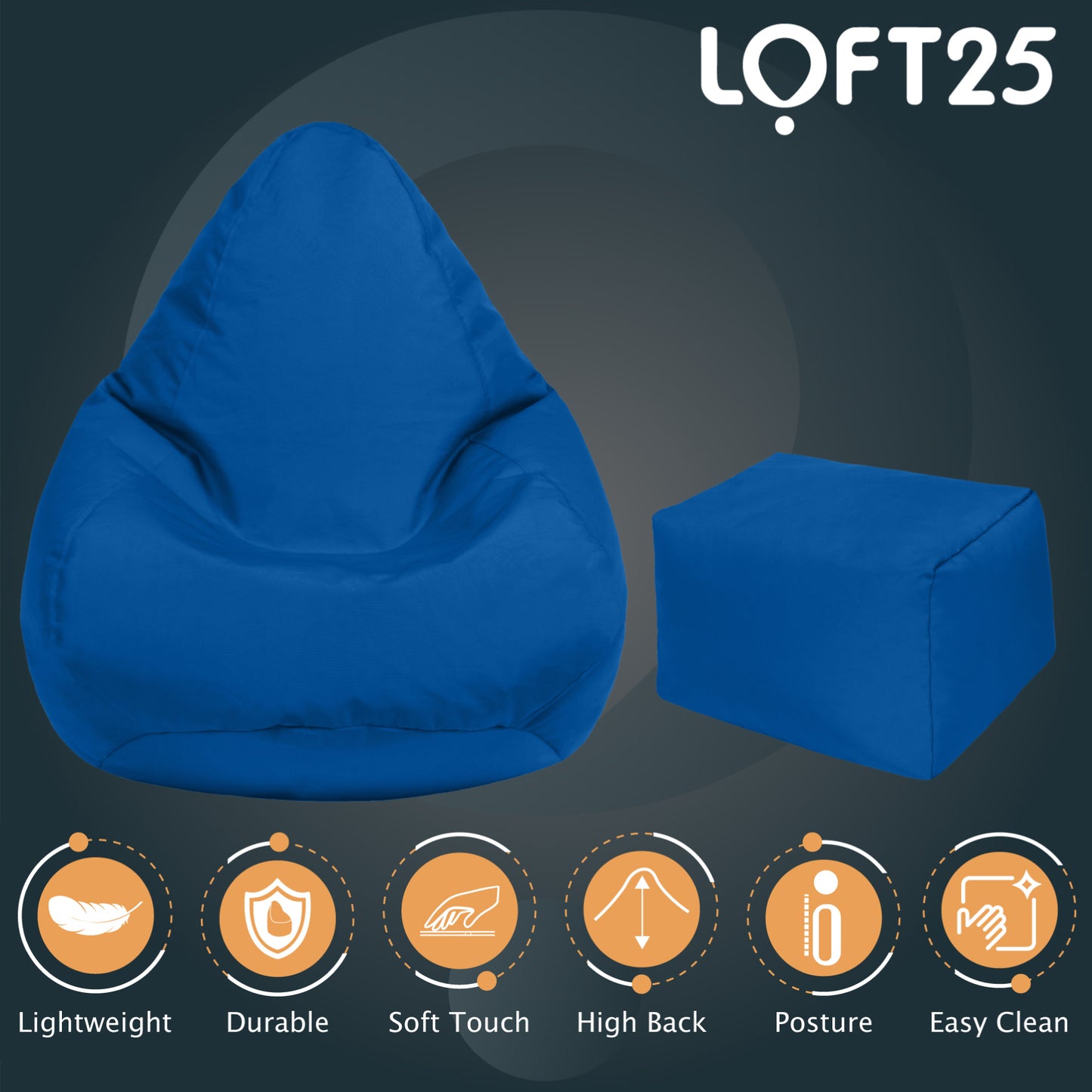 Loft 25 Kids Bean Bag Gamer Chair With Footstool