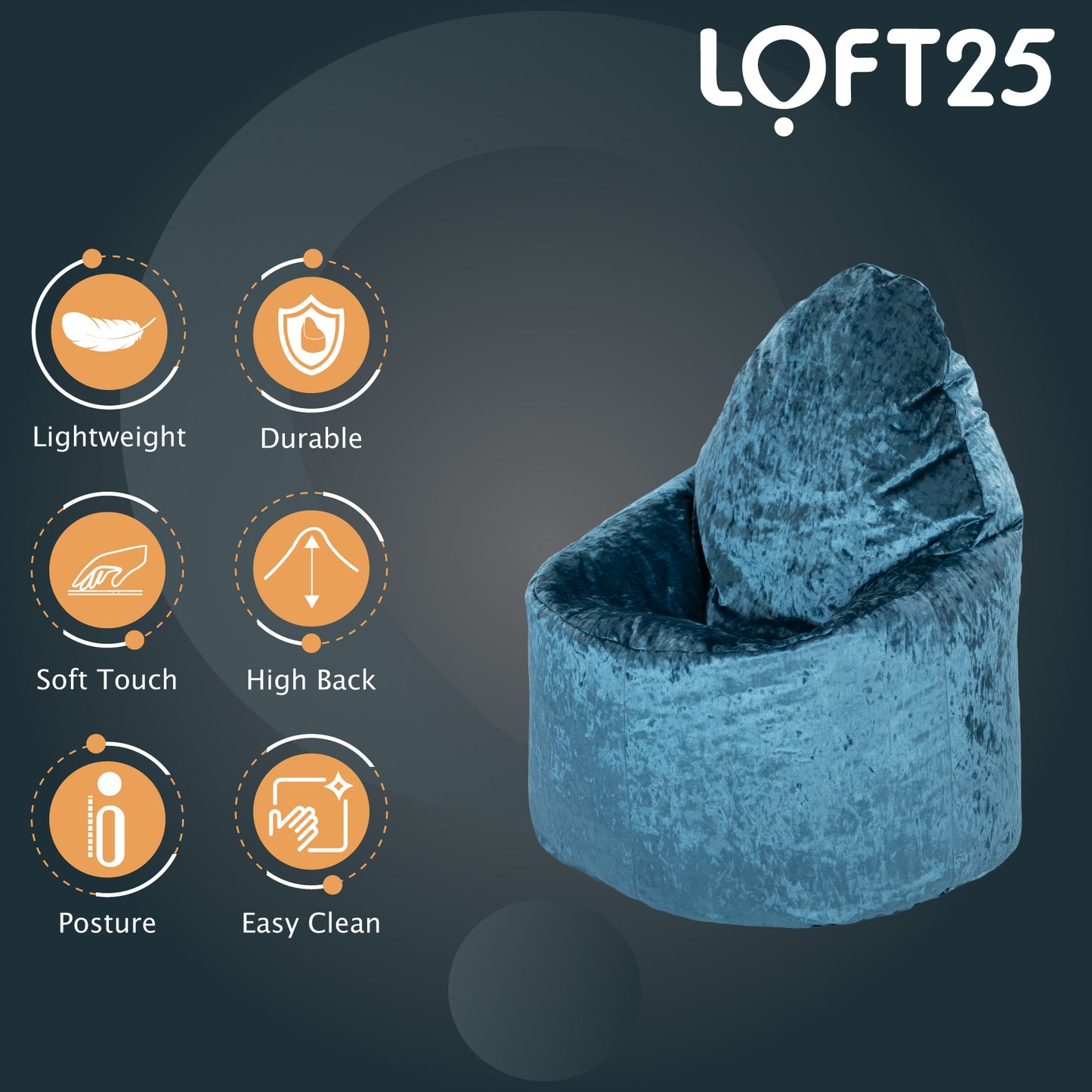 Loft 25 Crushed Velvet Bean Bag Chair