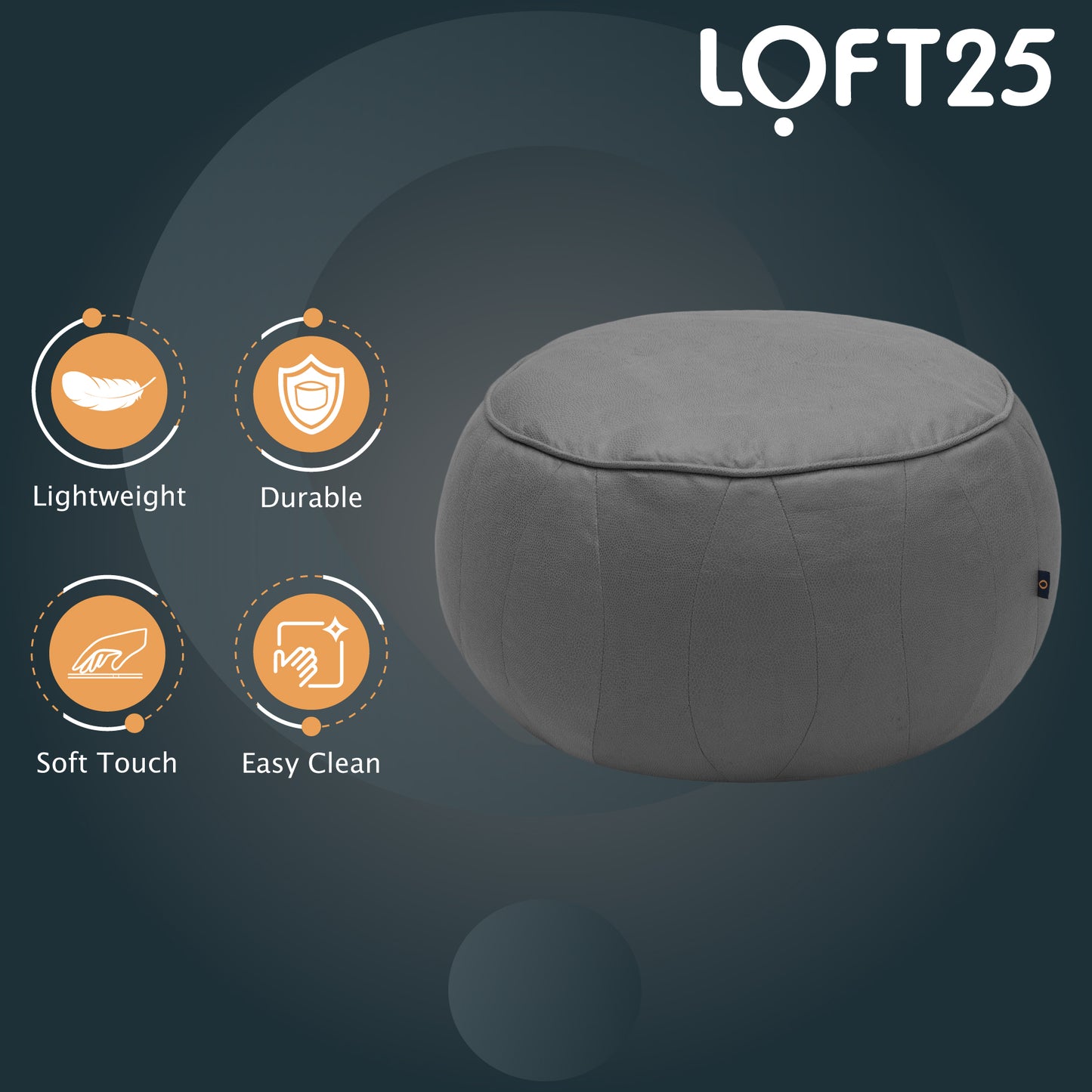 Loft 25 Round Moroccan Faux-Leather Bean Bag Footstool Pouffe