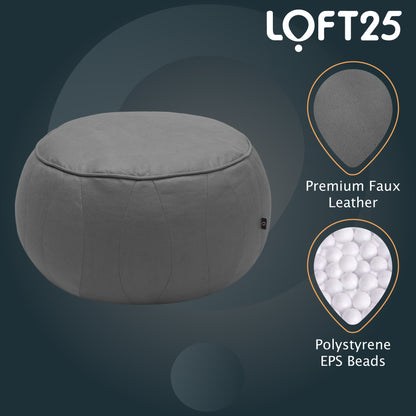 Loft 25 Round Moroccan Faux-Leather Bean Bag Footstool Pouffe