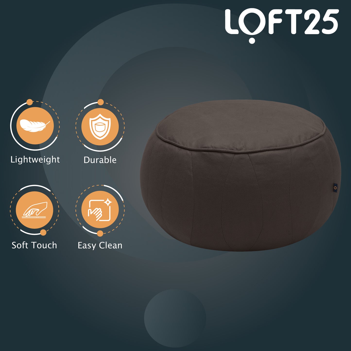 Loft 25 Round Moroccan Faux-Leather Bean Bag Footstool Pouffe