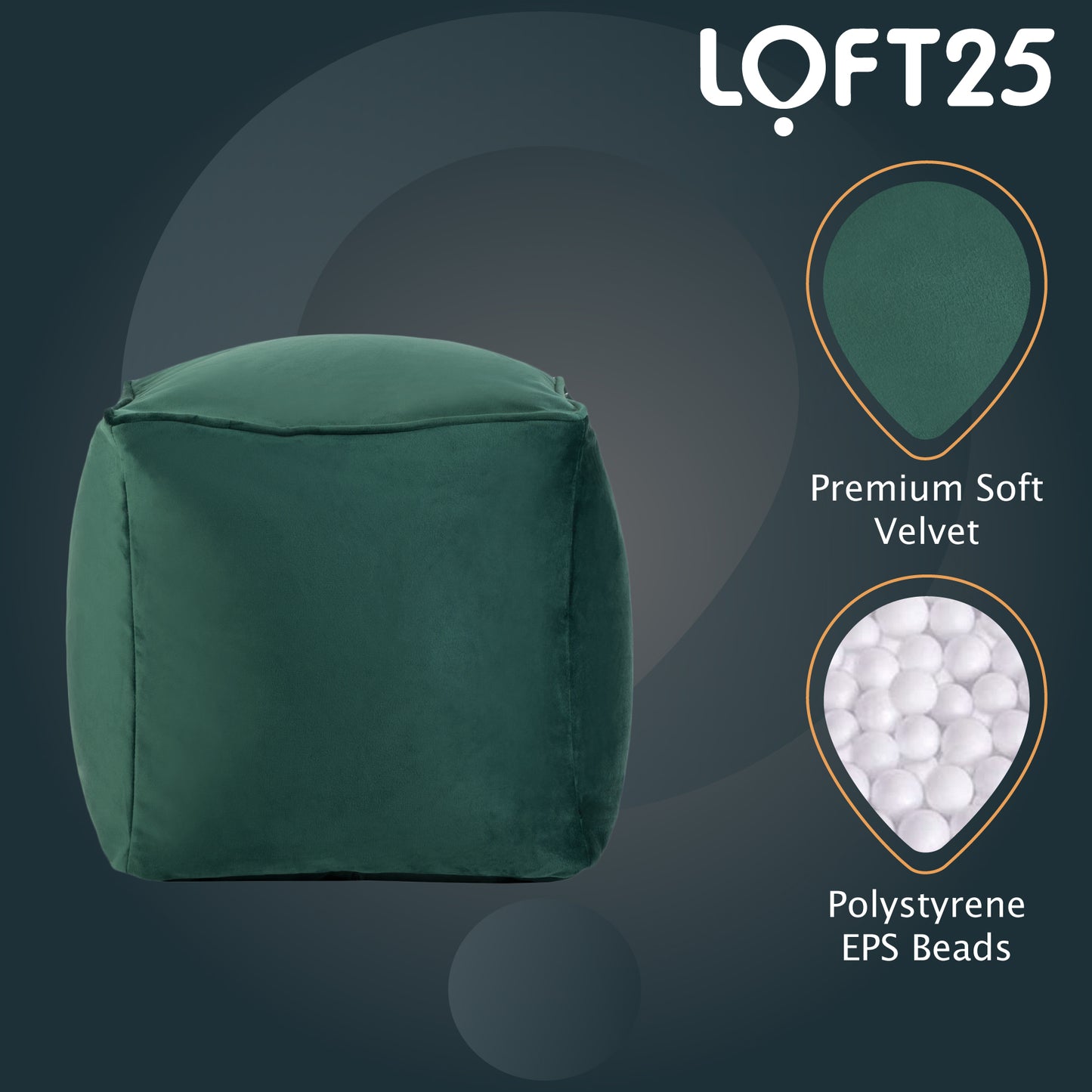 Loft 25 Premium Cubed Velvet Bean Bag Footstool