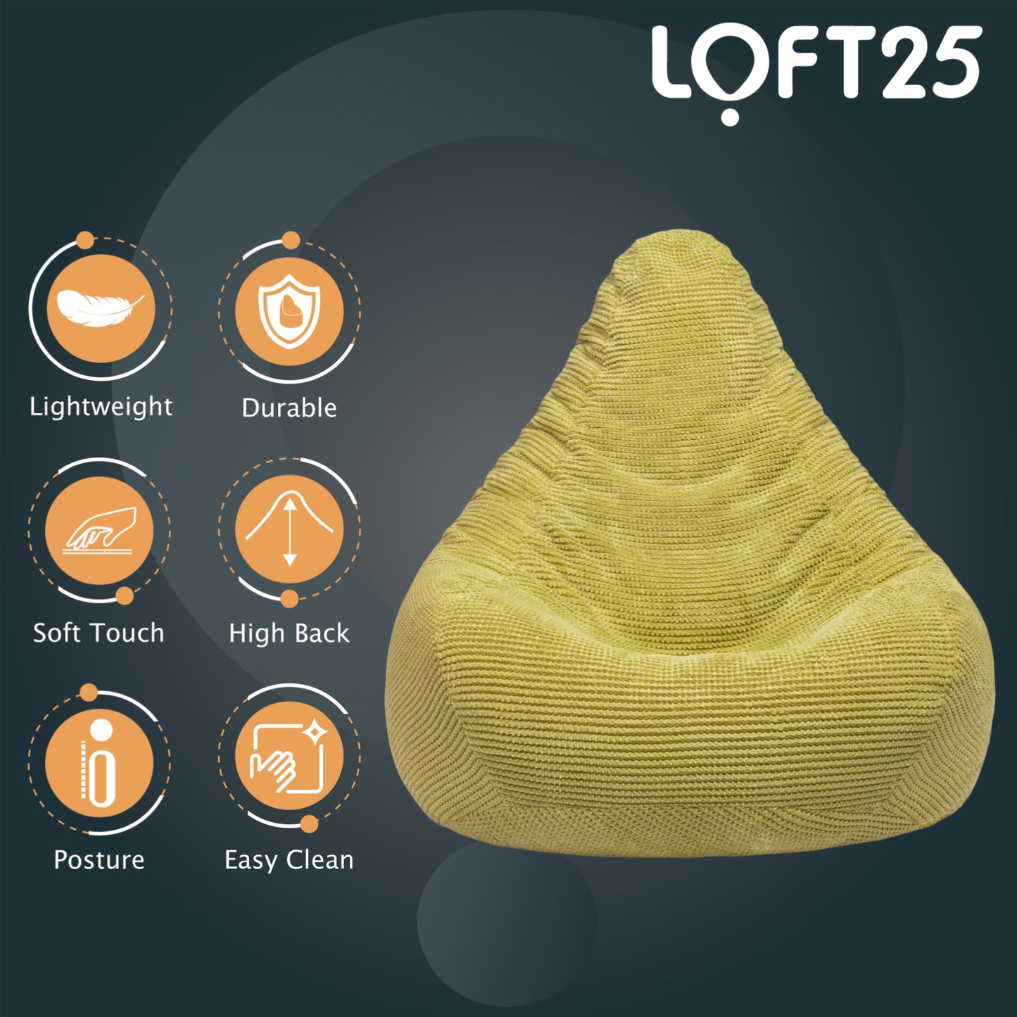 Loft 25 Adult Corduroy Highback Bean Bag Chair