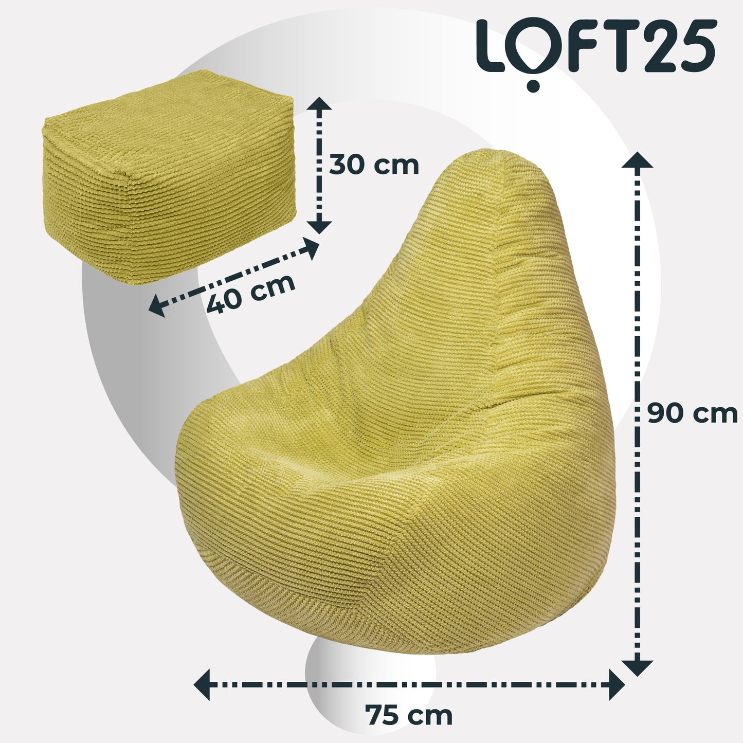 Loft 25 Adult Corduroy Highback Bean Bag Chair with Footstool