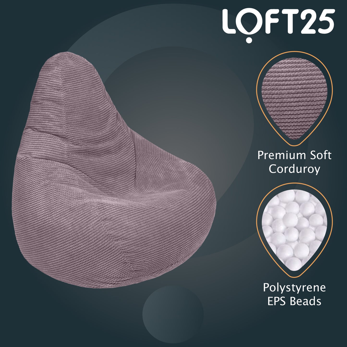 Loft 25 Adult Corduroy Highback Bean Bag Chair