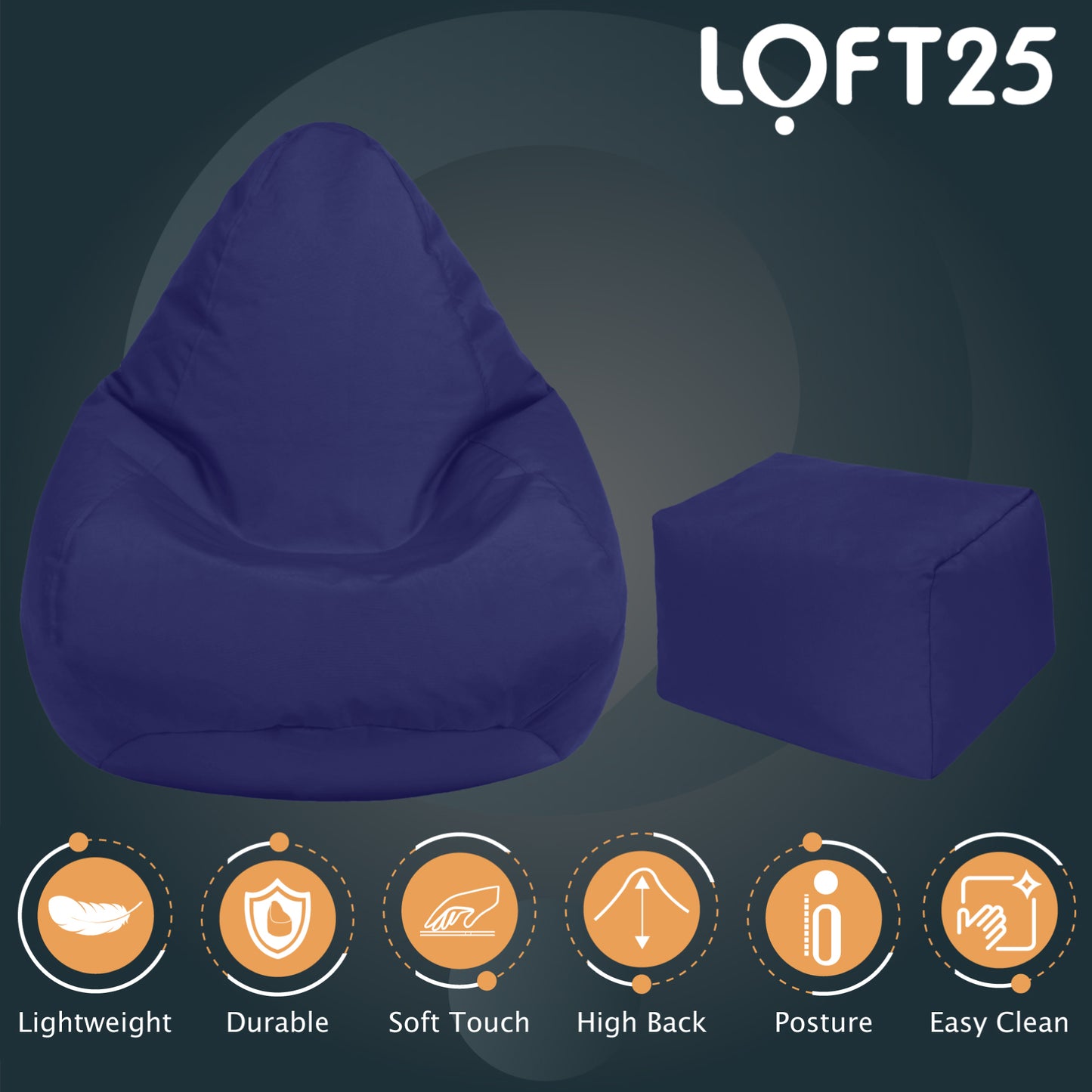 Loft 25 Kids Bean Bag Gamer Chair With Footstool