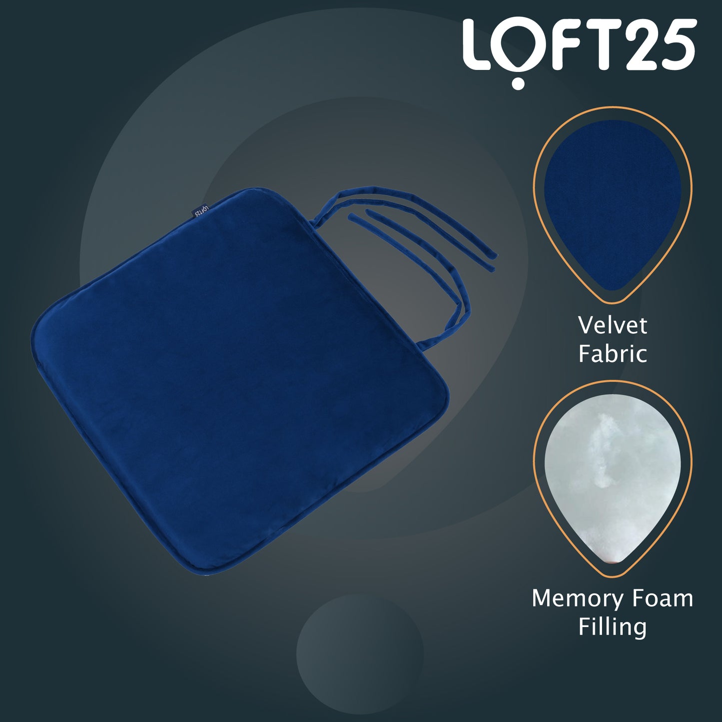 Loft 25 Slip-Free Velvet Dining Chair Seat Pad