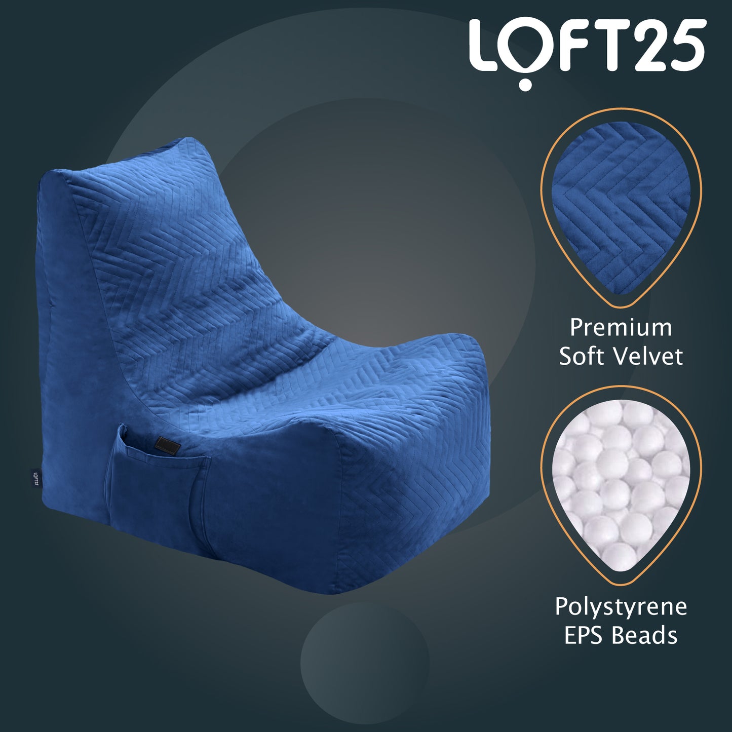 Loft 25 Round Bean Bag Chair Adult Gaming 60x70x72