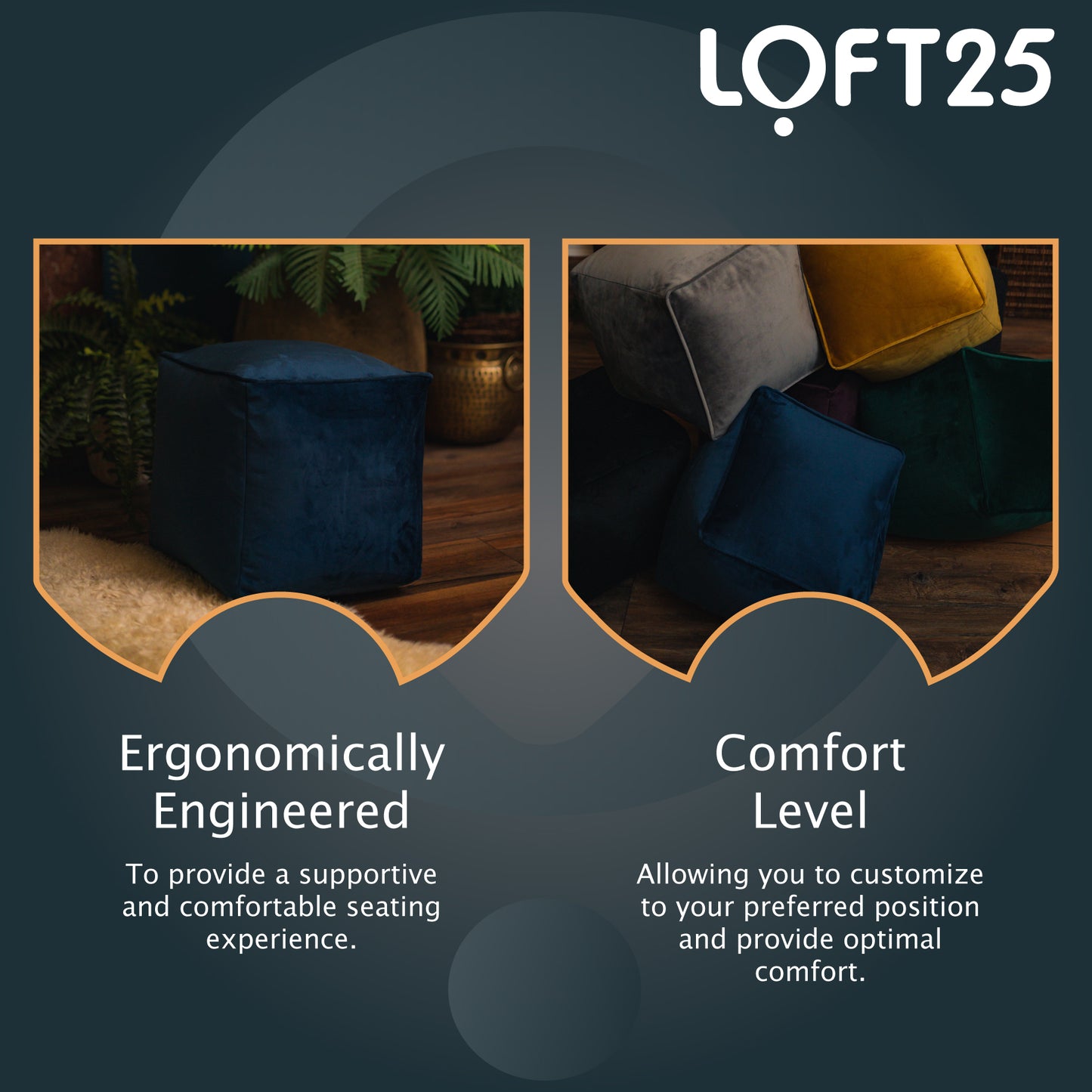 Loft 25 Premium Cubed Velvet Bean Bag Footstool