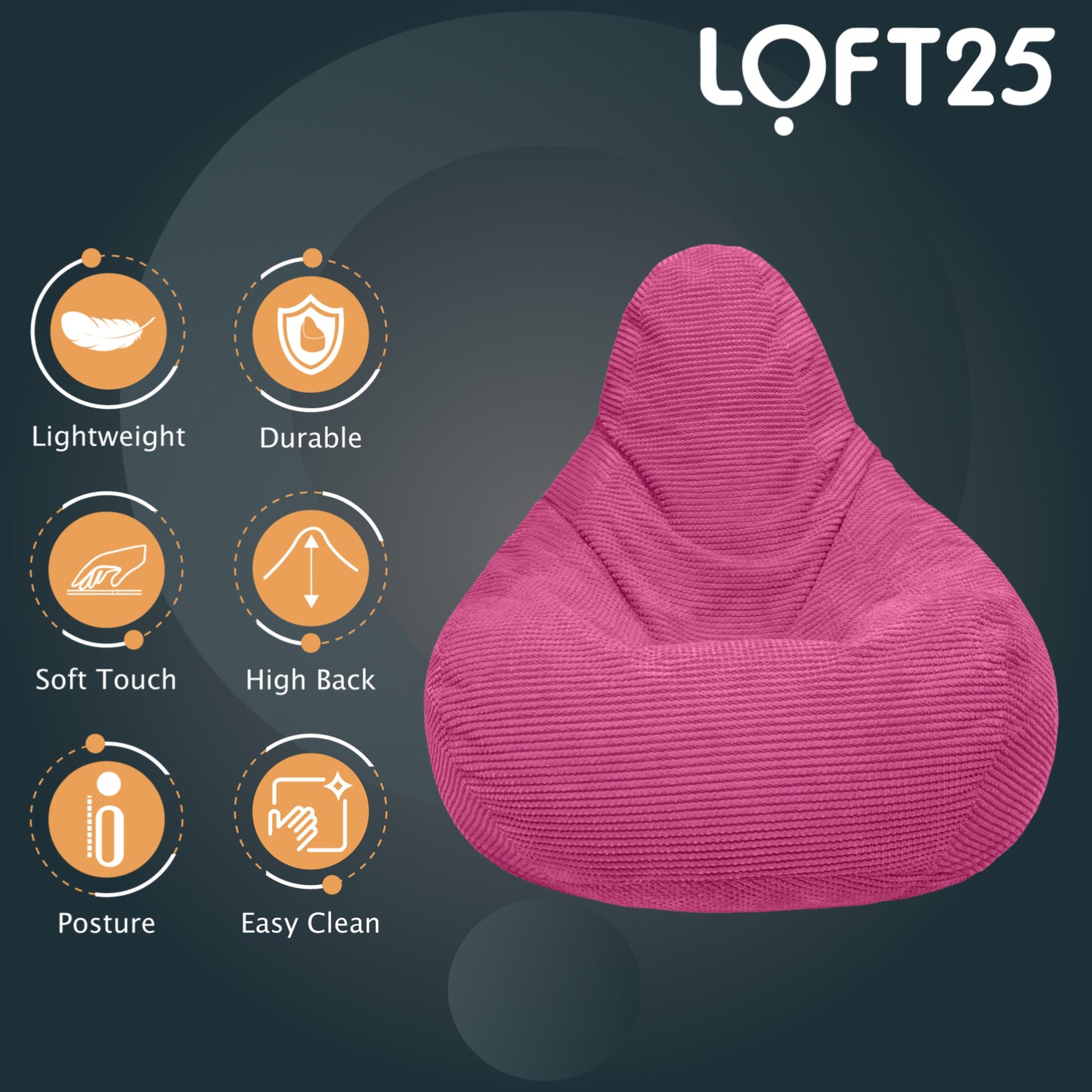 Loft 25 Adult Corduroy Highback Bean Bag Chair