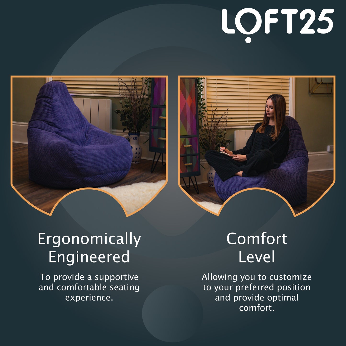 Loft 25 Adult Corduroy Highback Bean Bag Chair