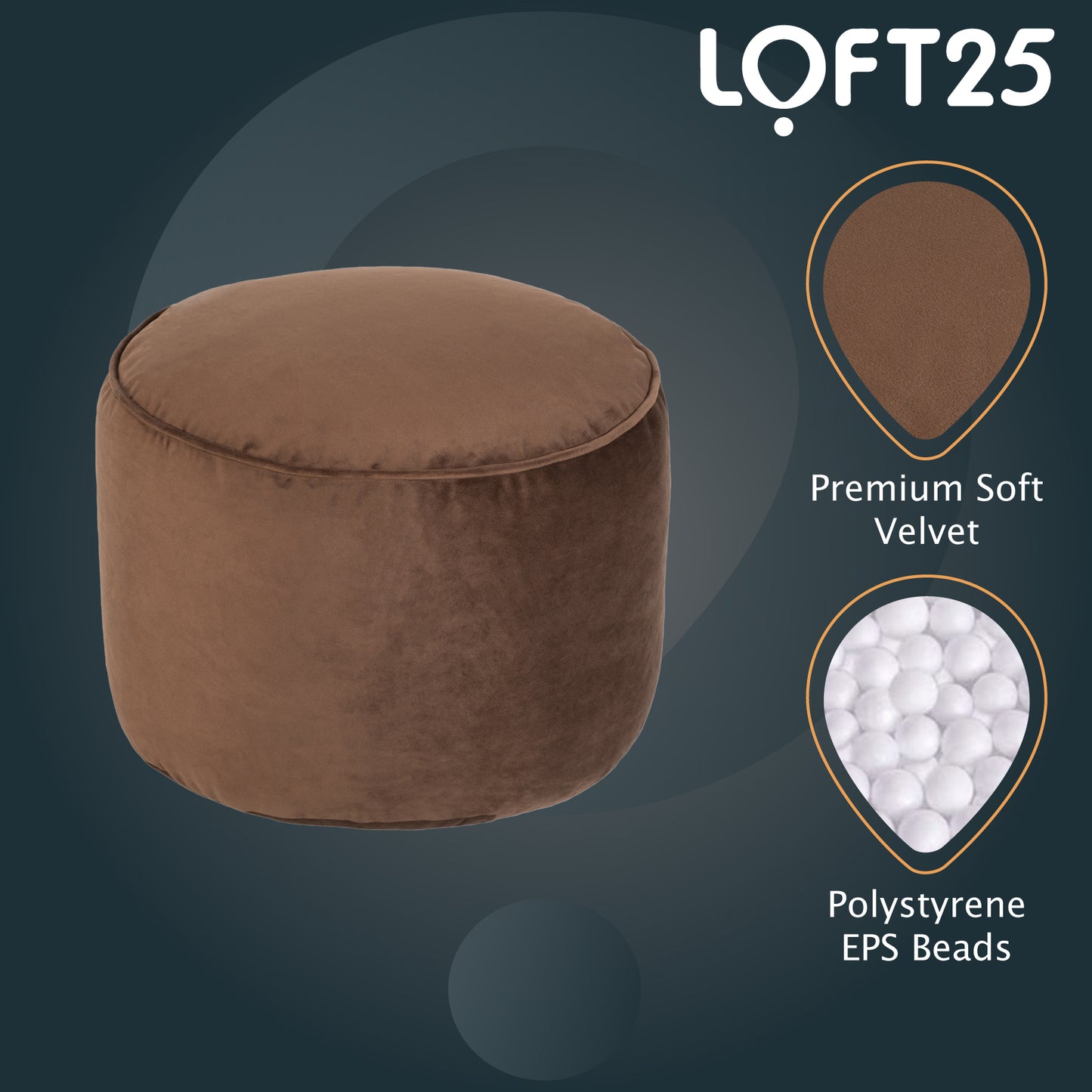 Loft 25 Premium Round Velvet BeanBag Footstool