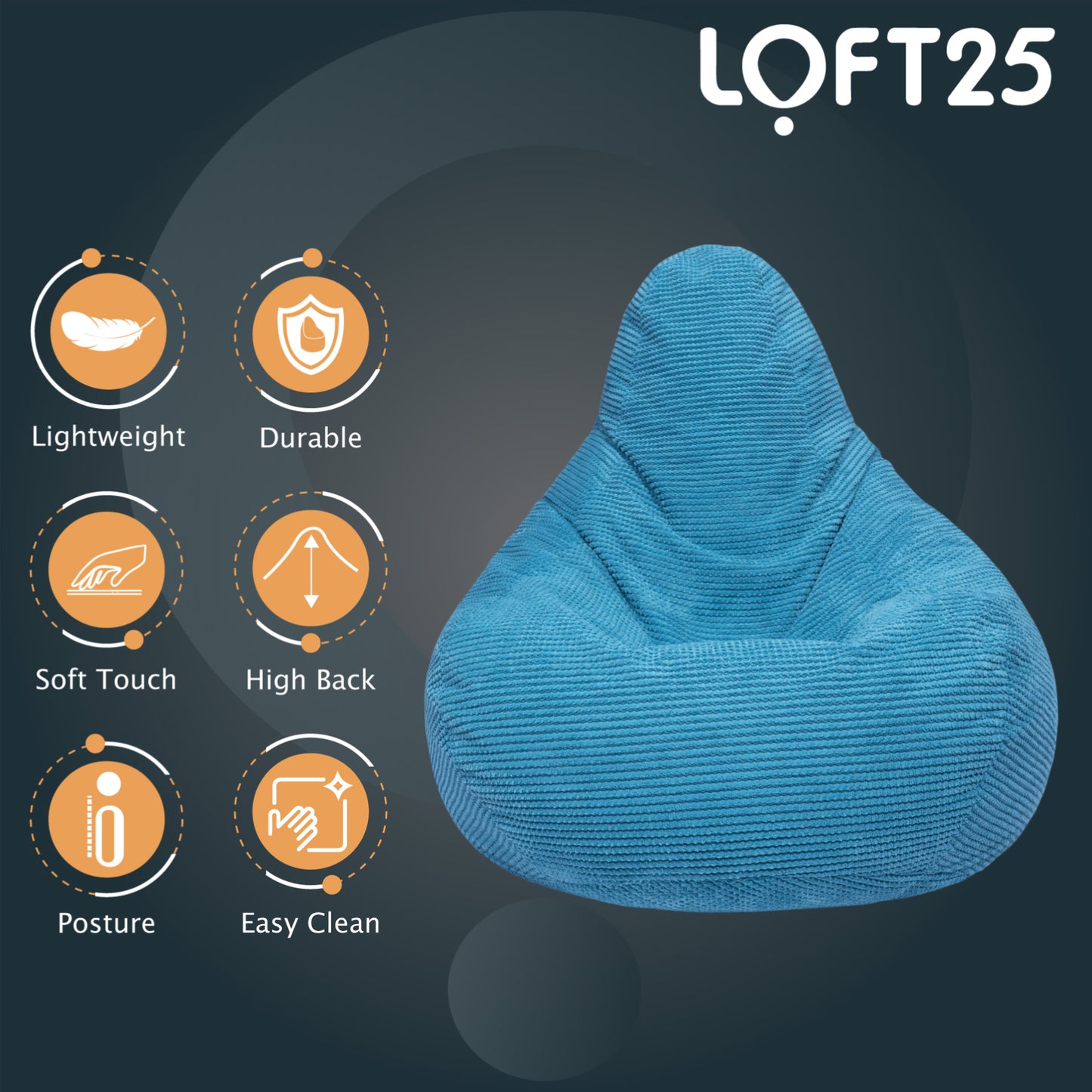 Loft 25 Adult Corduroy Highback Bean Bag Chair