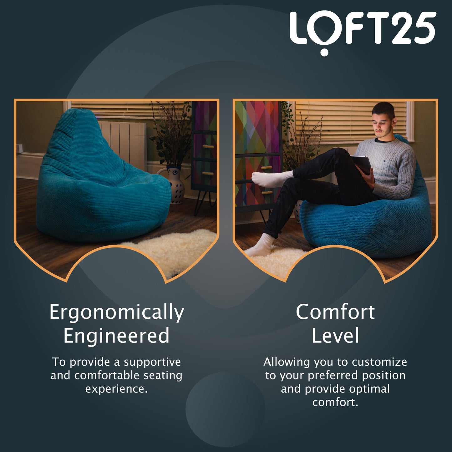 Loft 25 Adult Corduroy Highback Bean Bag Chair